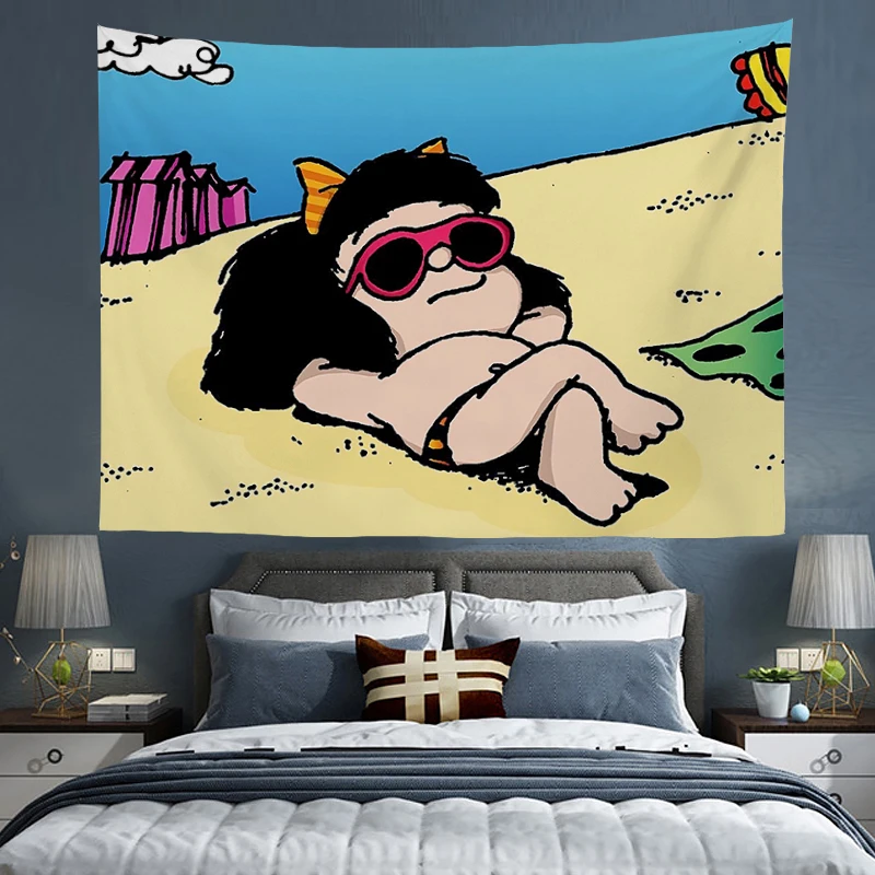 

Mafalda Tapestry Wall Hanging Funny Art Decoration Bedroom Aesthetic Tapestries Headboards Room Home Decorative Wallpaper Decor
