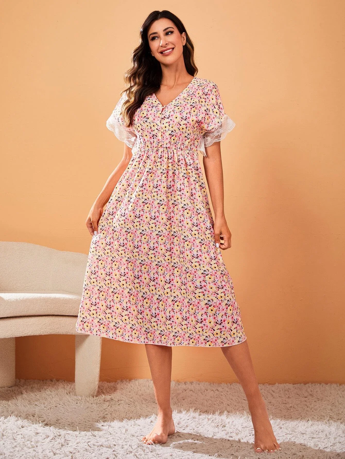 Set Women Short Sleeve Loose V-Neck Flamingo Print Sleepwear Graphic T-shirts and Shorts 2 Piece Sets Activewear Outfits