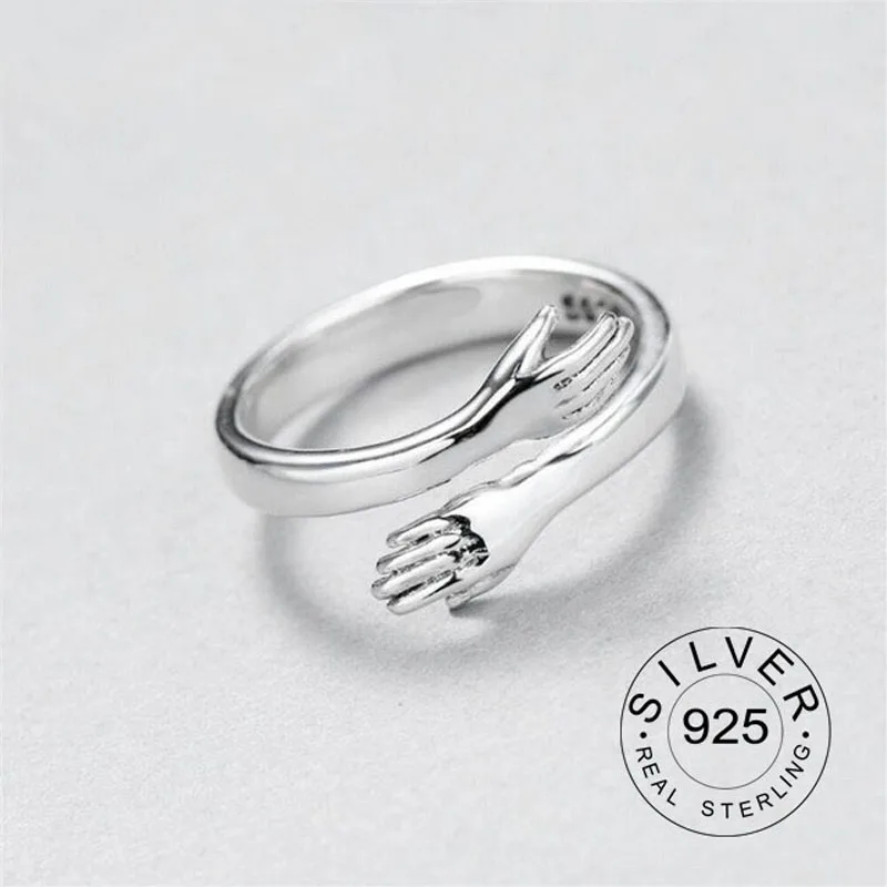 

Good-looking Resizable 925 Sterling Silver Unisex Ring Trendy Fine Jewelry Loop Hands Hug Shaped Gold Plated Rings Gift