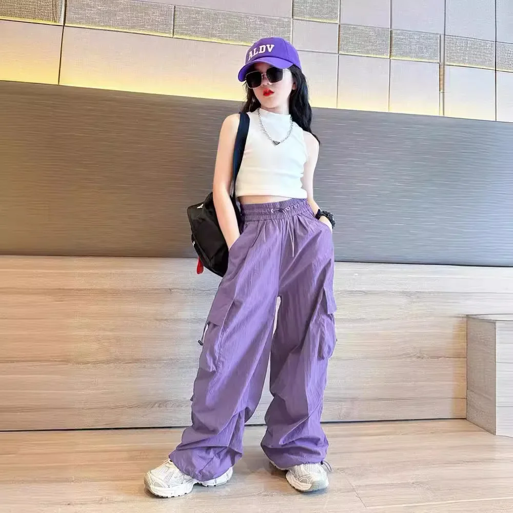 Летние брюки-карго для девочек повседневные брюки свободного кроя детские