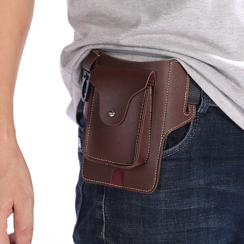 retro belt waist mens bag sports running outdoor sports cell phone leather waist bag for 2 phone men multi function key pen be free global shipping