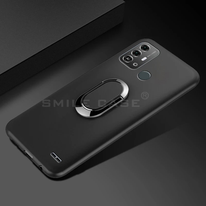 С кольцом Магнитный черный мягкий чехол из ТПУ для ZTE Blade A53 Pro