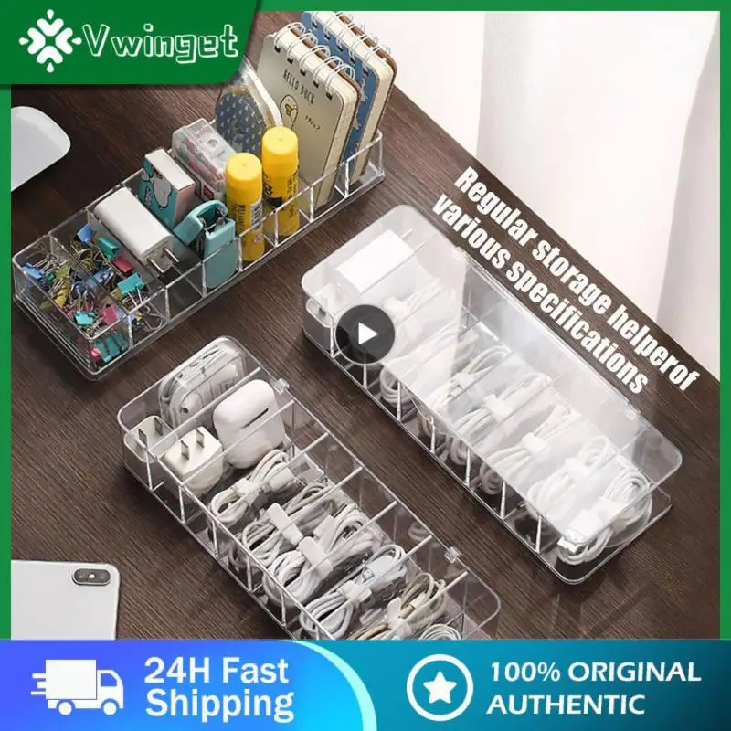 

Portable Desktop Data Cable Storage Case Material Storage Box Hub 8 Cells Dustproof Charging Cable Power Cord Buckle Transparent