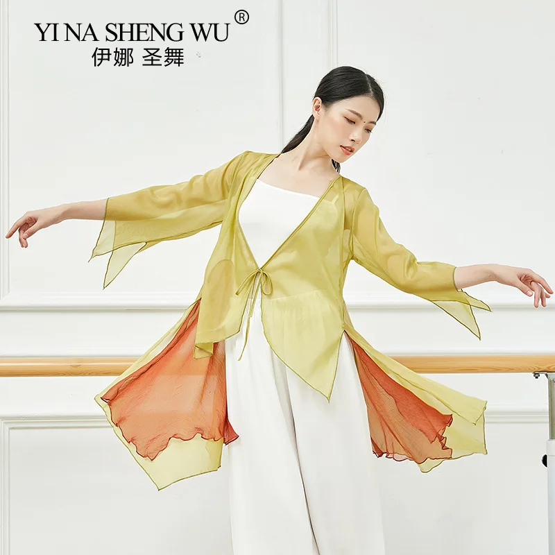 

Classical Dance Folk Dance Clothes Female Ancient Style Gauze Chinese Dance Professional Performance Clothing Tops Long Shirts