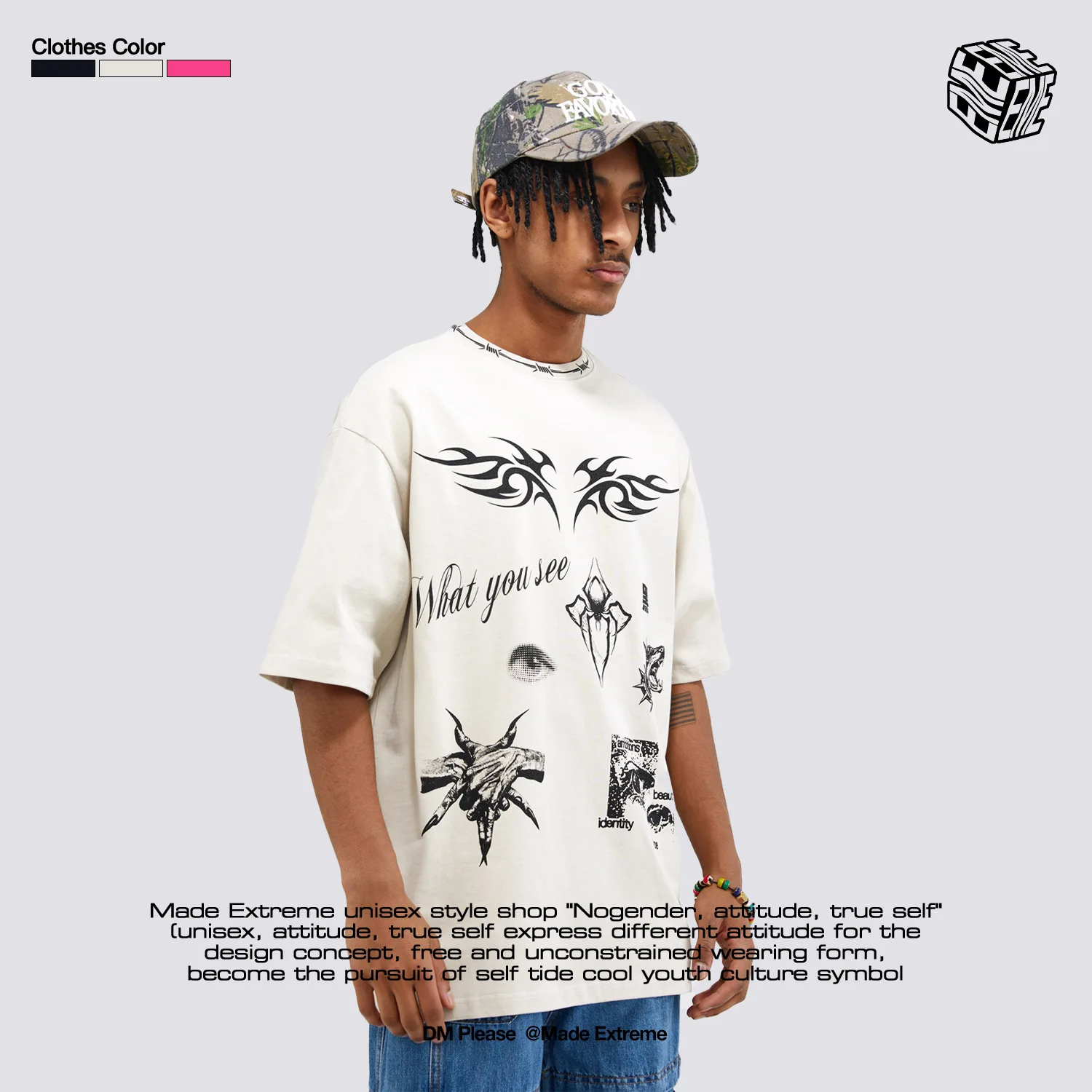 

BLACKAIR MADEEXTREME Print Retro Shoulder Casual Short Sleeve T-shirt for Men and Women Oversized T Shirt Streetwear T Shirts