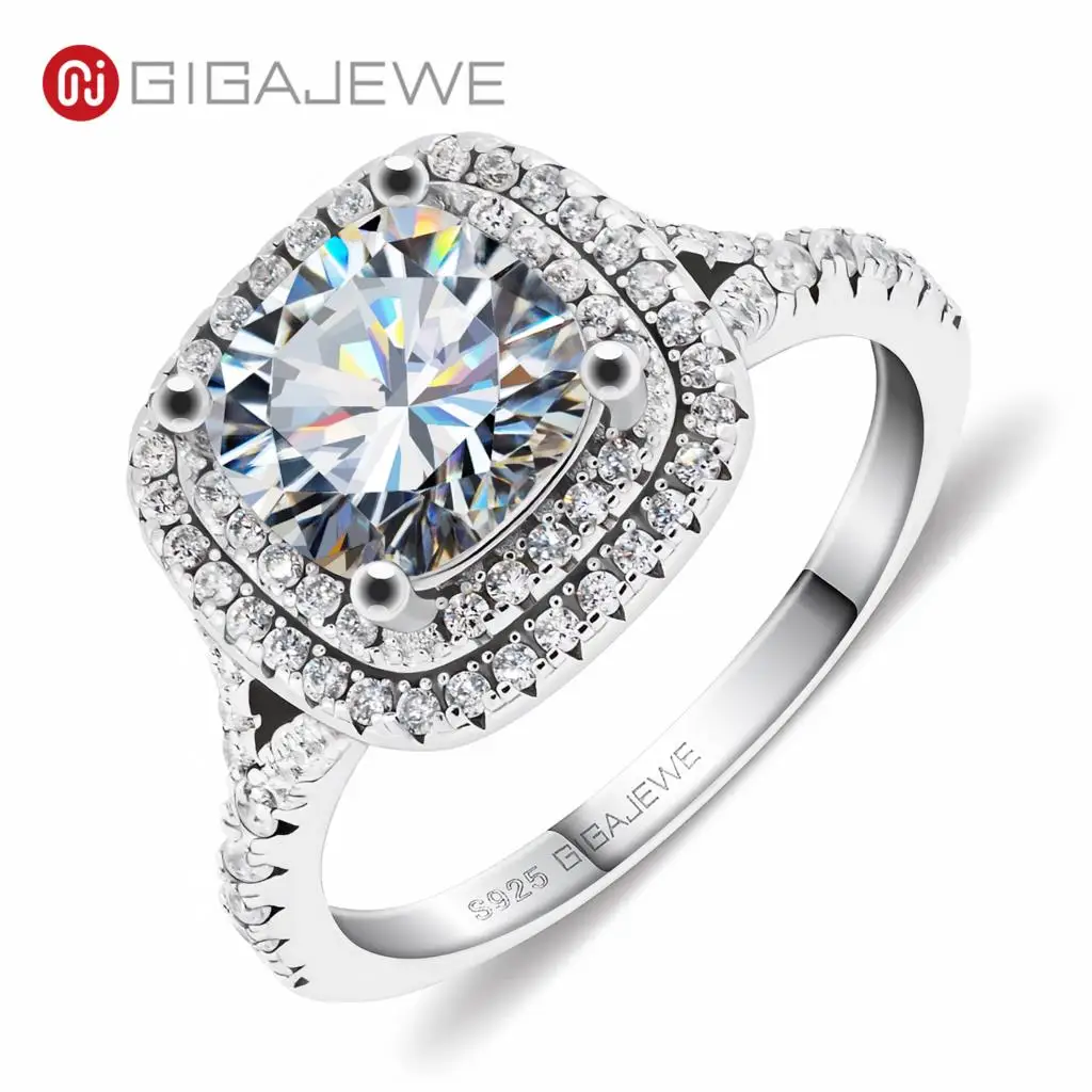 

2.5ct D Color Cushion 18K White Gold Plated 925 Silver Moissanite Gorgeous Engagement Ring Claw Setting Girl Women Gift