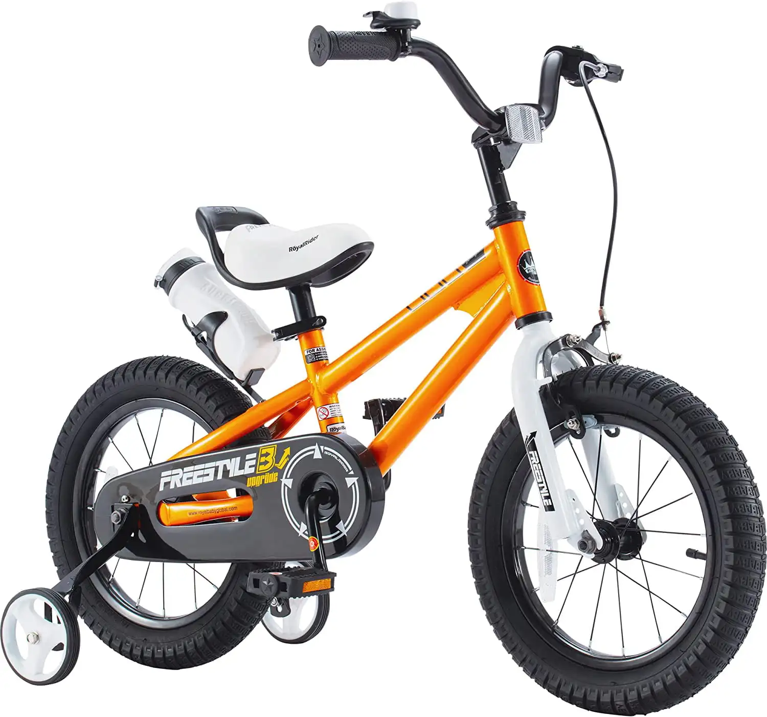 

Freestyle 14 In., Orange Kids Bike Boys and Girls with Training wheels and Water Bottle