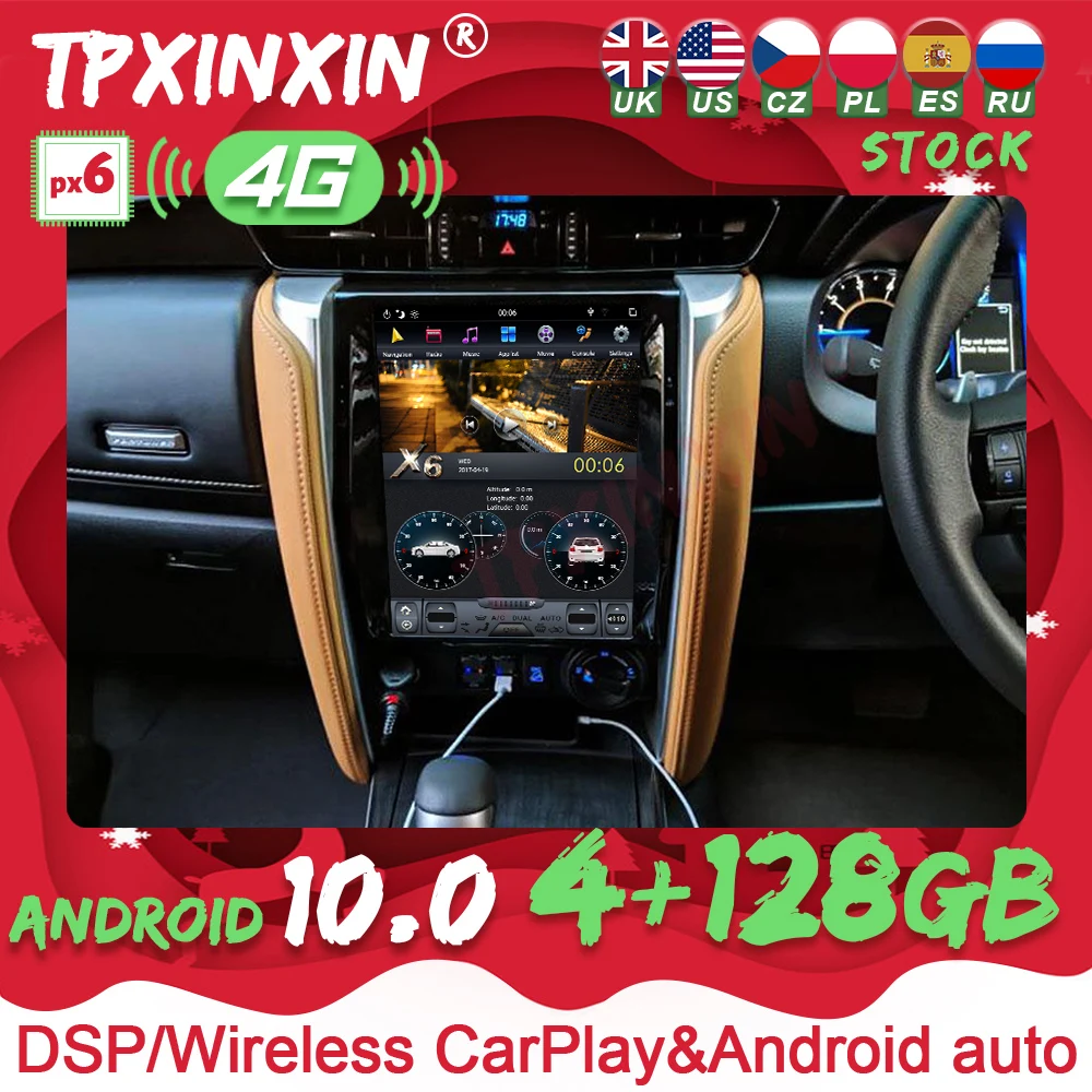 

Для Toyota Fortuner 2016-2019 Tesla 12,1 "Android 10 PX6 4 + 128 ГБ Автомобильный плеер GPS навигатор CarPlay головное устройство DSP стерео Carplay