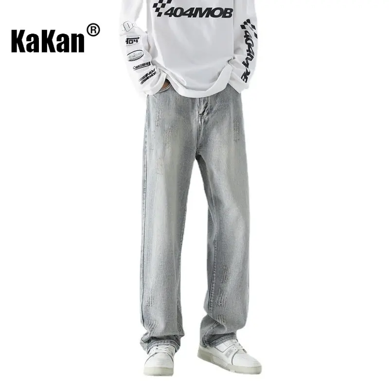 Kakan - New Fashion Retro Blue Jeans Menswear, Loose Versatile Straight Casual Long Jeans K24-JFS503