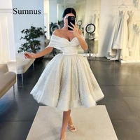 sliver off the shoulder prom dress mesh sequins tulle sweetheart ball gowns knee length pleats a line party dress for women
