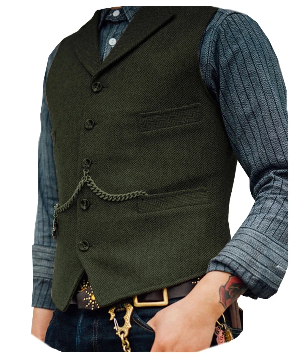 

Business Waistcoat Jacket Casual Slim Fit Gilet Homme Vests For Groosmen Man Wedding Men's Suit Vest Brown Wedding Wool Tweed