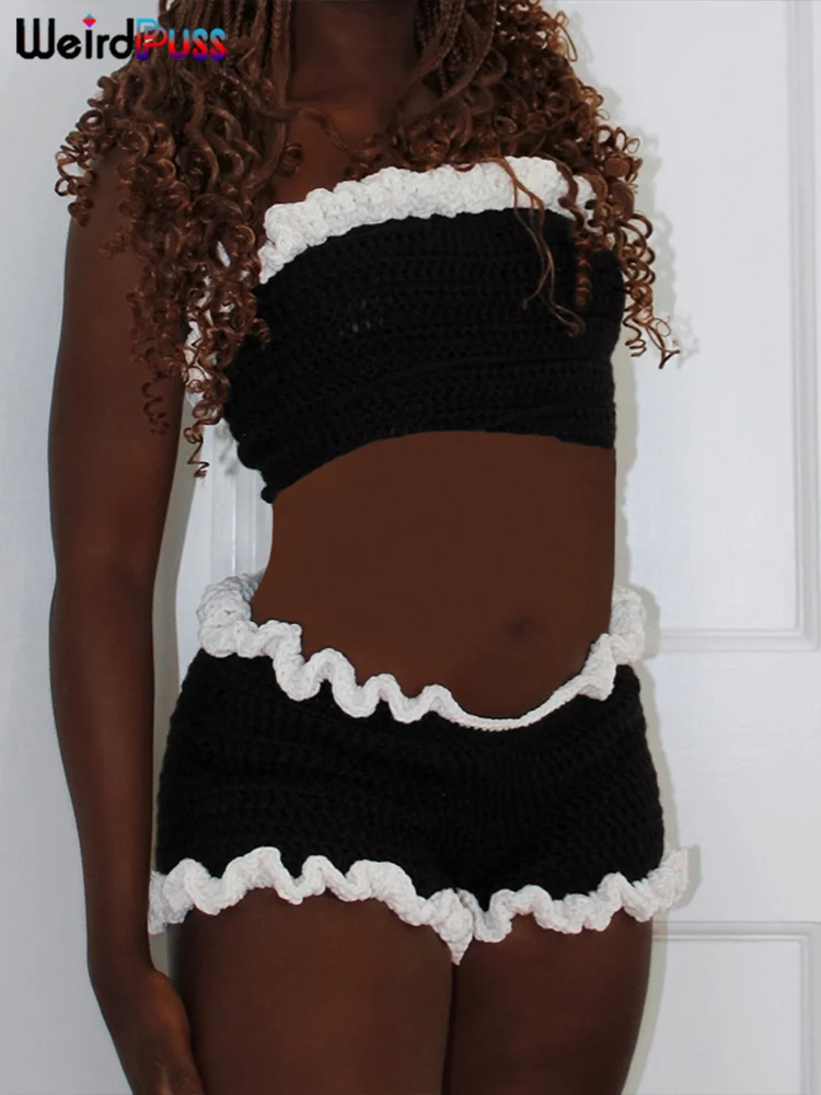 Weird Puss летний шикарный женский комплект из 2 предметов вязаный кружевной
