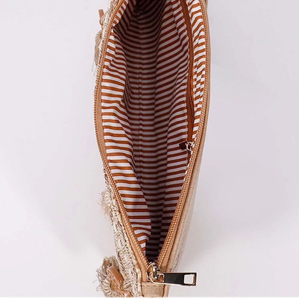 Fashion Straw Wristlet Clutch Bags Women Personalization Tassels Envelope Wallets Ladies Casual Summer Beach Woven Clutch Purse
