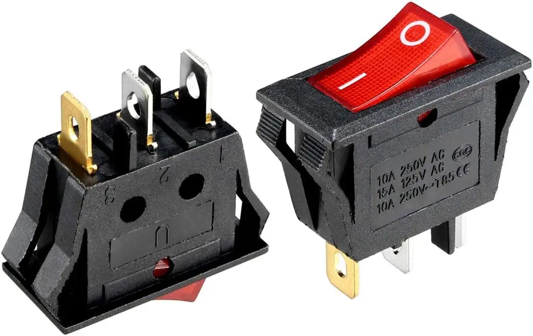 

Keszoox 5pcs AC 250V/10A 125V/15A 3P I/O 2 Position Snap-in Boat Rocker Switch Red Black