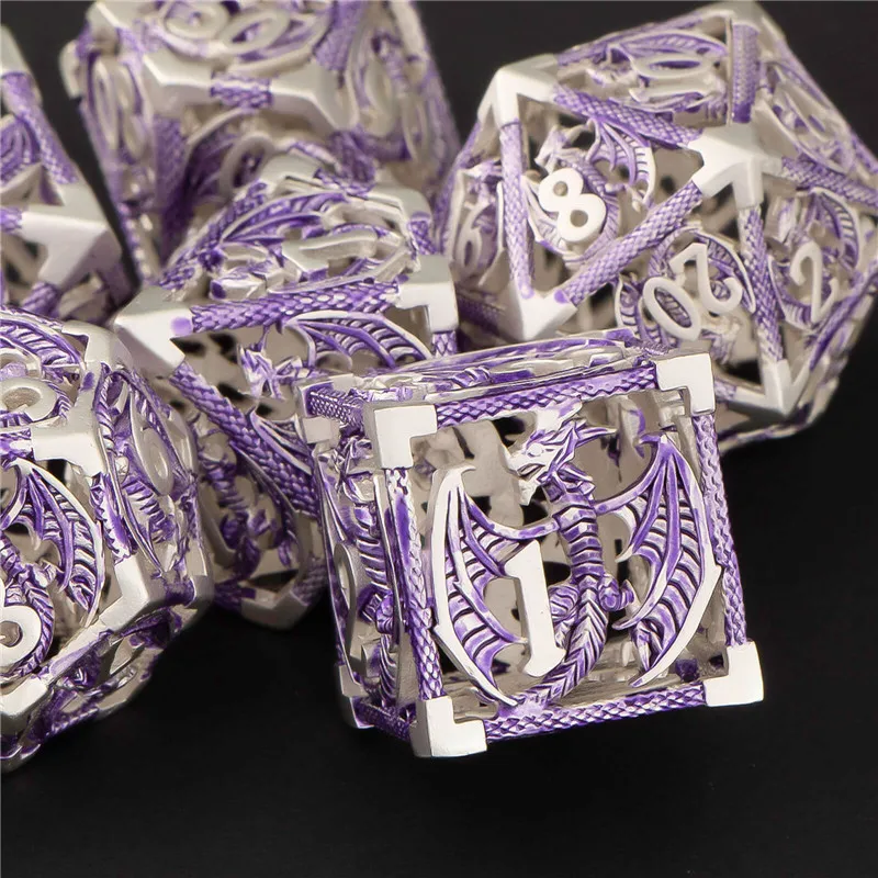 

KERWELLI DND Hollow Dice Set, Metal Dungeon and Dragon Dice Set, Blue Polyhedra D&d Dice Set for RPG Role Playing Game