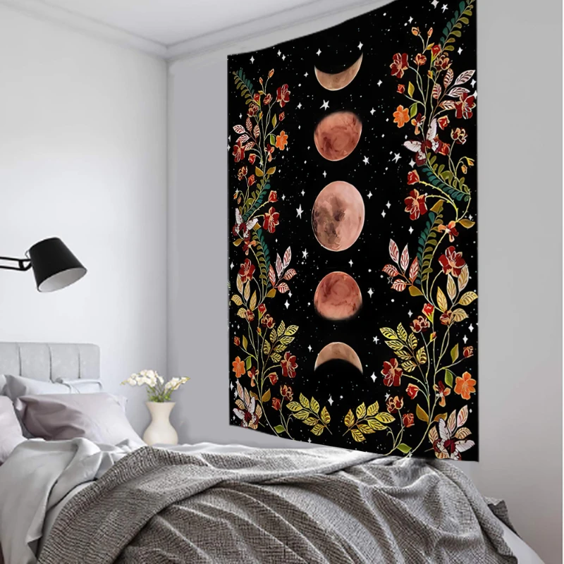 

Boho Psychedelic Moon Starry Tapestry Flower Wall Hanging Room Sky Carpet Dorm Tapestries Art Home Decoration