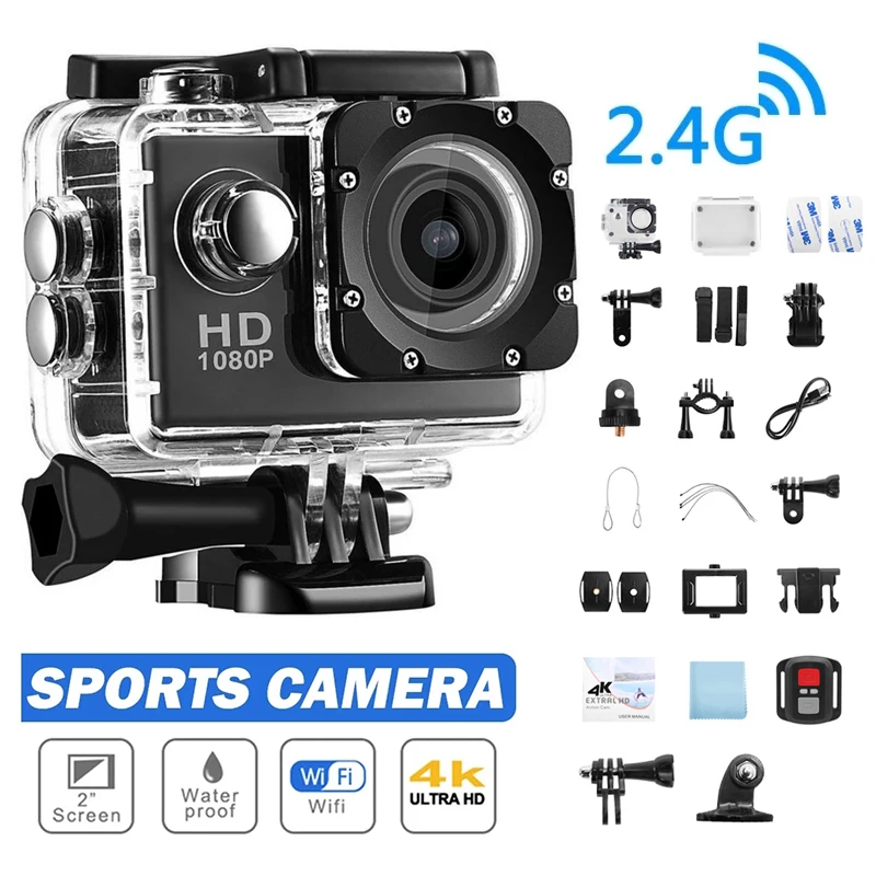 Экшн-камера Ultra HD 30fps/170D Водонепроницаемая подводная видеозаписывающая камера 4K go