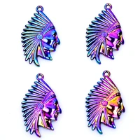 5pcs alloy indian head portrait charms pendant accessory rainbow color for jewelry making necklace earring metal bulk wholesale