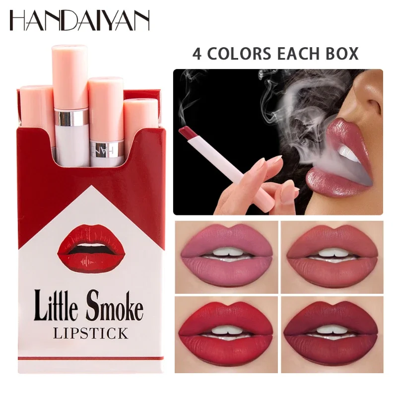 

4 Colors Set Creative Cigarette Matte Long-lasting Velvet Mist Surface Moisturizing Mouth Red Lip Stick Makeup Wholesale