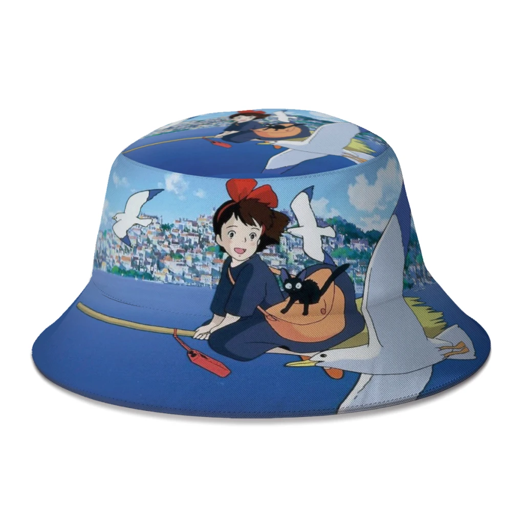 

New Summer Kiki The Little Witch Ghibli Bucket Hats for Women Men Outdoor Travel Foldable Bob Fisherman Hat Panama Sun Cap