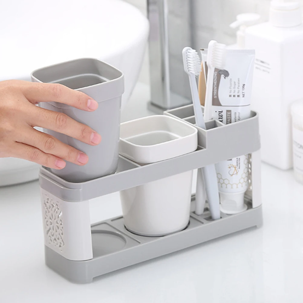 

1Set Toothbrush Holder Plastic Double Cups Multi-Function Desktop Practical Toothbrush Rack Storage Shelf for Home Couple A30