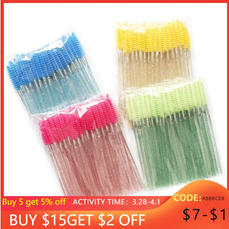 

Eyelash brush Brazil / Europe and America Wholesale Disposable 50 Pcs/Pack Crystal Eyelash Makeup Brush Diamond Handle Mascara