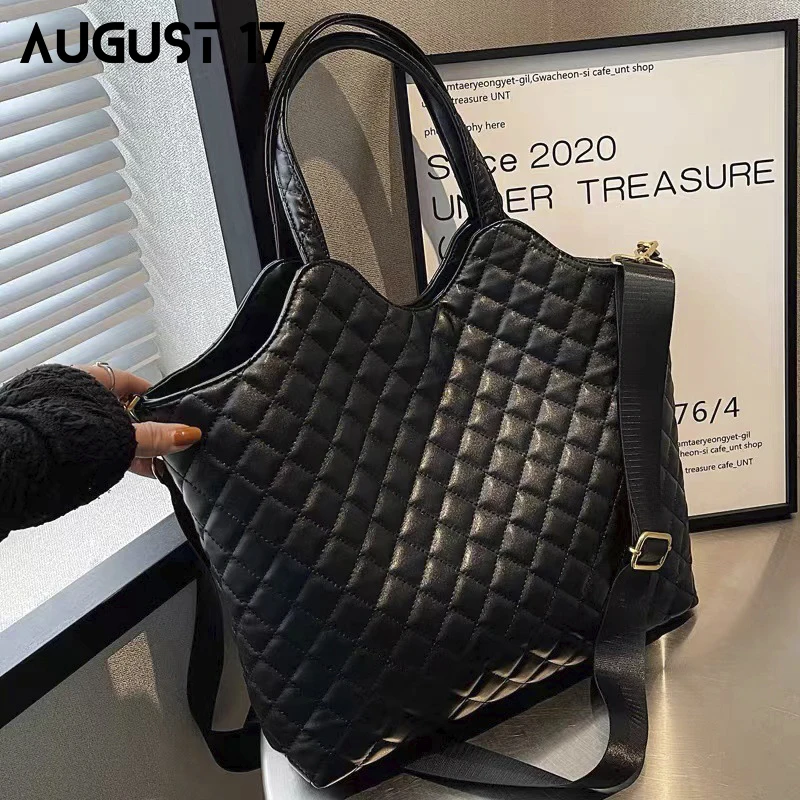 

Classic Winter Soft PU Filled Cotton Lightweight Fashion Rhombus Tote Bag Large Capacity Portable Crossbody Brand Womens Handbag