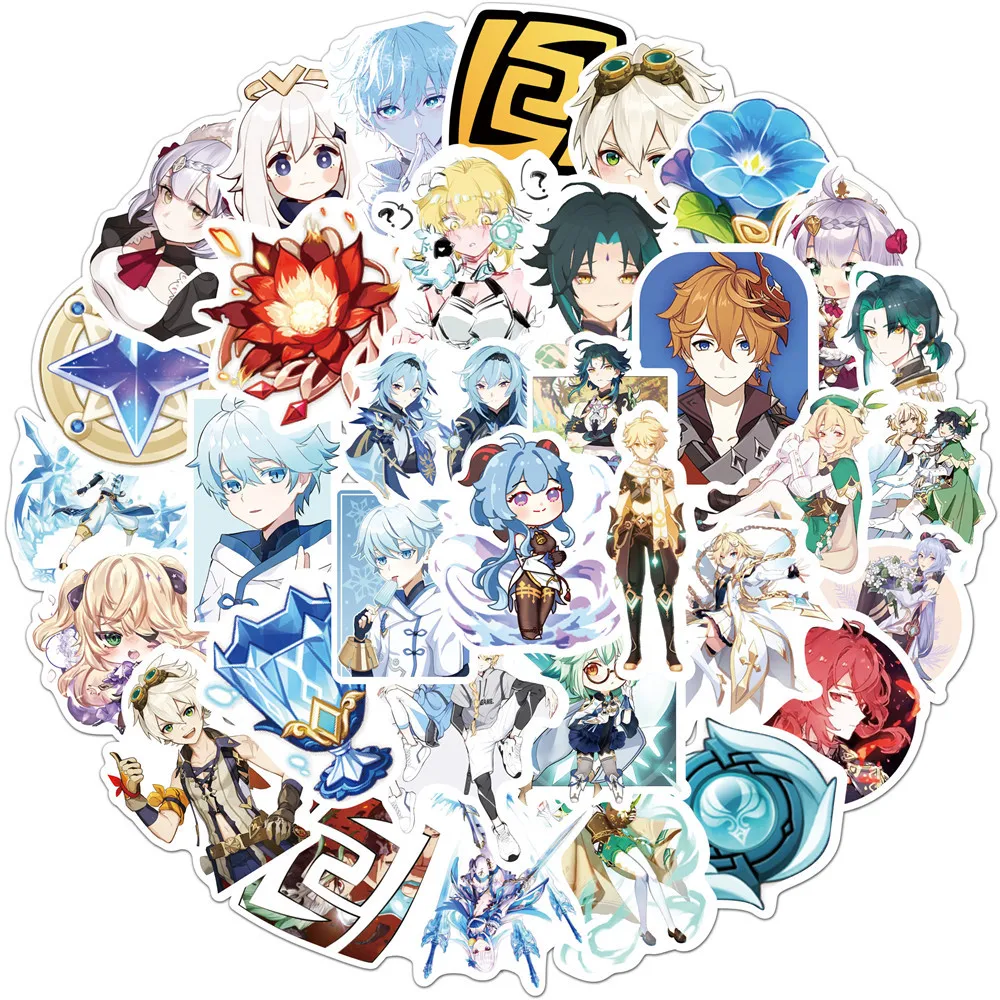 

50pcs Genshin Impact Game Anime Stickers Cartoon Waterproof Sticker for Laptop Motorcycle Skateboard Car Phone Toys for Children