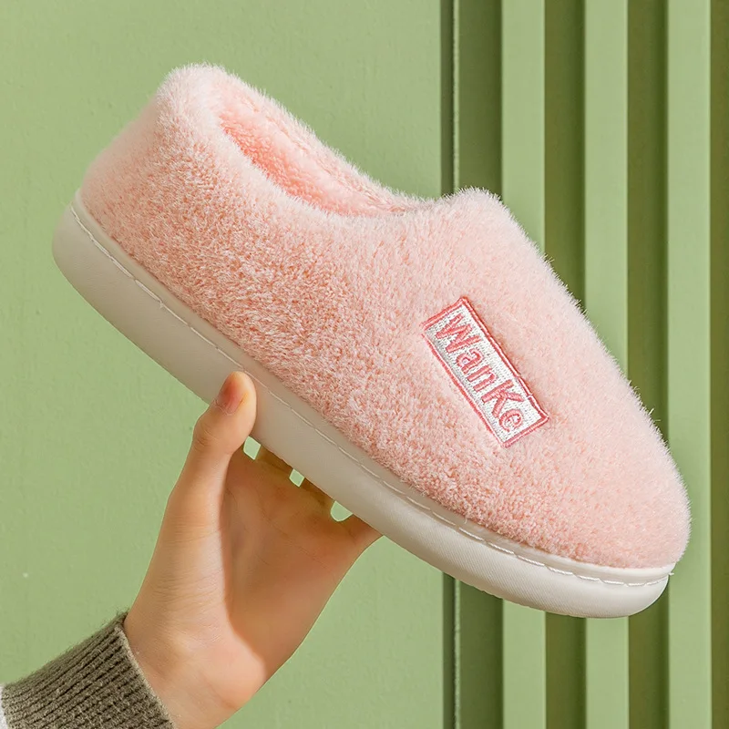 Women Man Closed Cotton Slippers Autumn Winter Warm Home Shoes Indoor Slip-On Short Plush Thicken Floor Slippers Two Wear Unisex