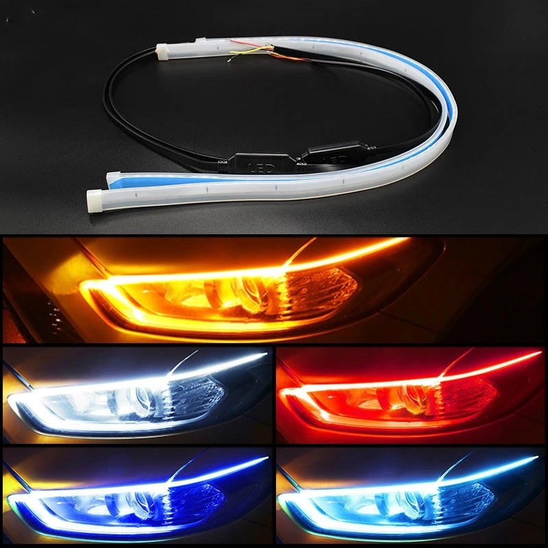 

Car Daytime Running Light Flexible Soft Tube Guide Car LED Strip White Red Turn signal Yellow Waterproof