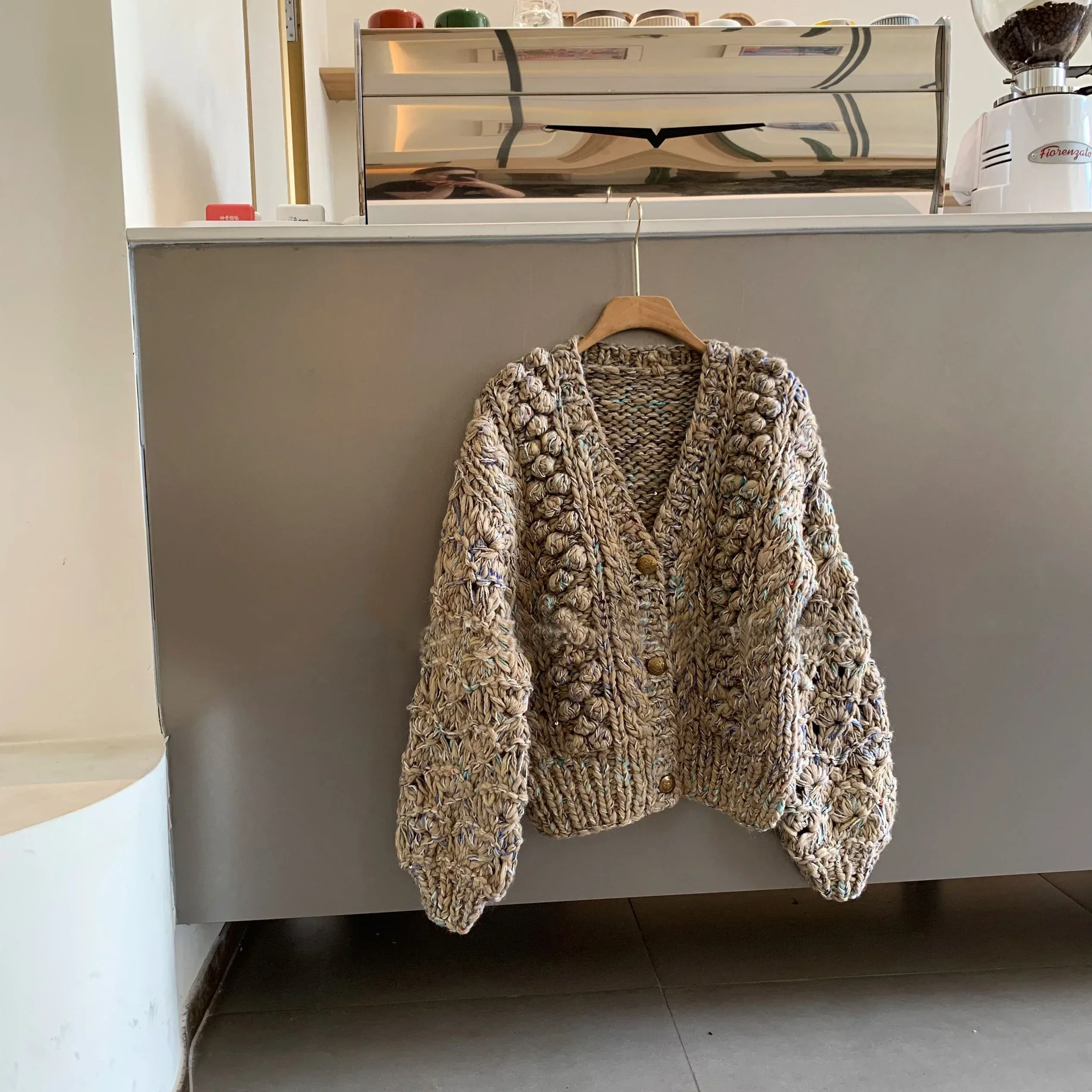 Массивный кардиган ручной работы женский винтажный свитер с v-образным вырезом