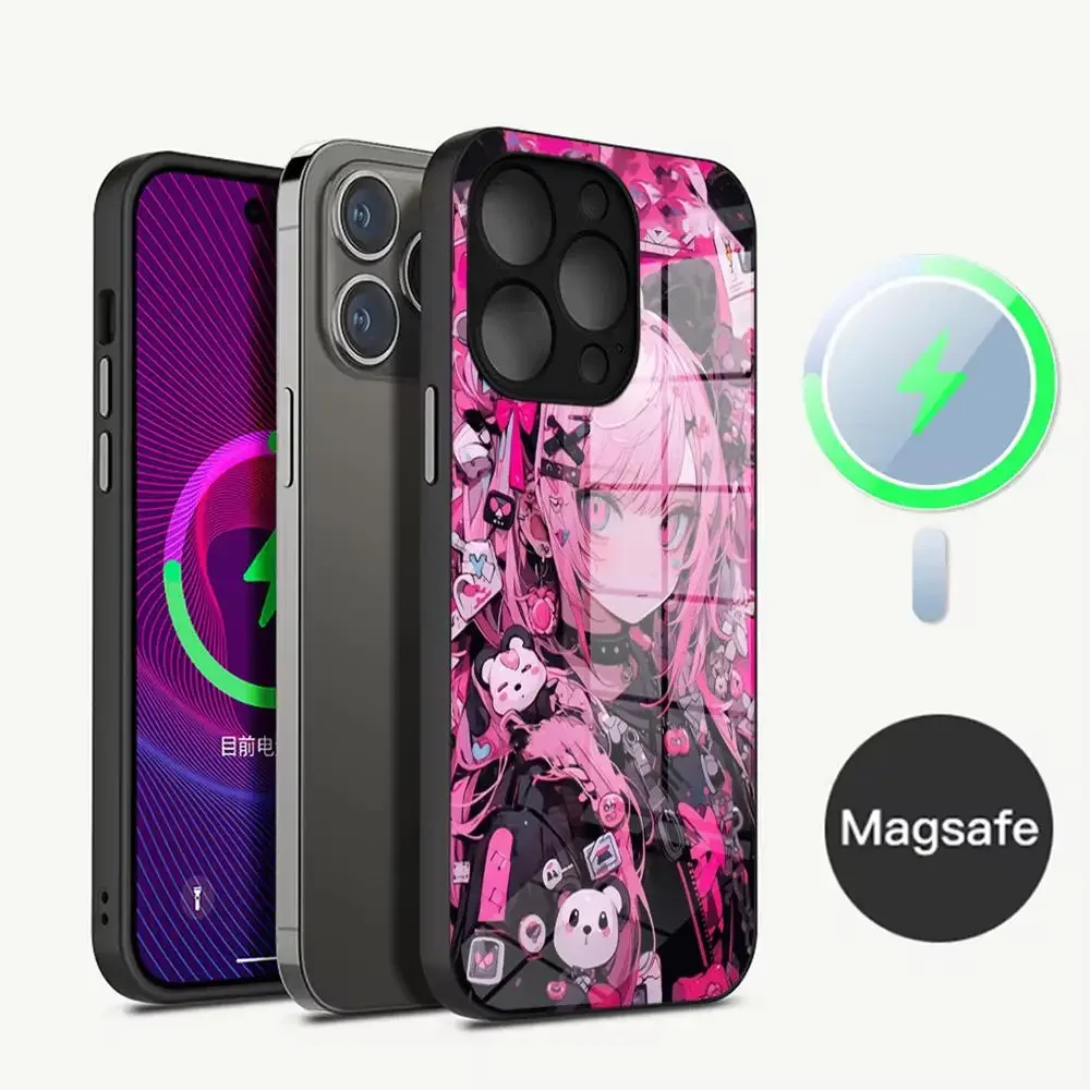 Чехол для телефона BlackPinkGirl Y2K закаленное стекло IPhone 14 15 12 Pro Plus 13 11 MAX магнитные