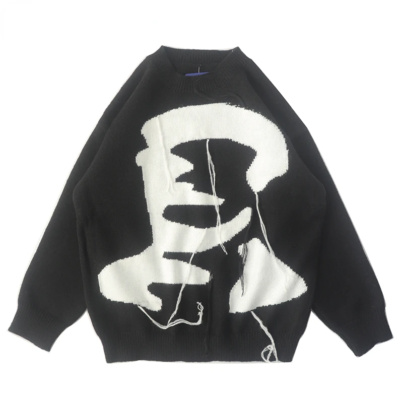 

Джемпер мужской трикотажный в стиле хип-хоп, жаккардовый свитер с графическим принтом, модная уличная одежда в стиле Харадзюку, Повседневный пуловер, вязаная одежда, осень