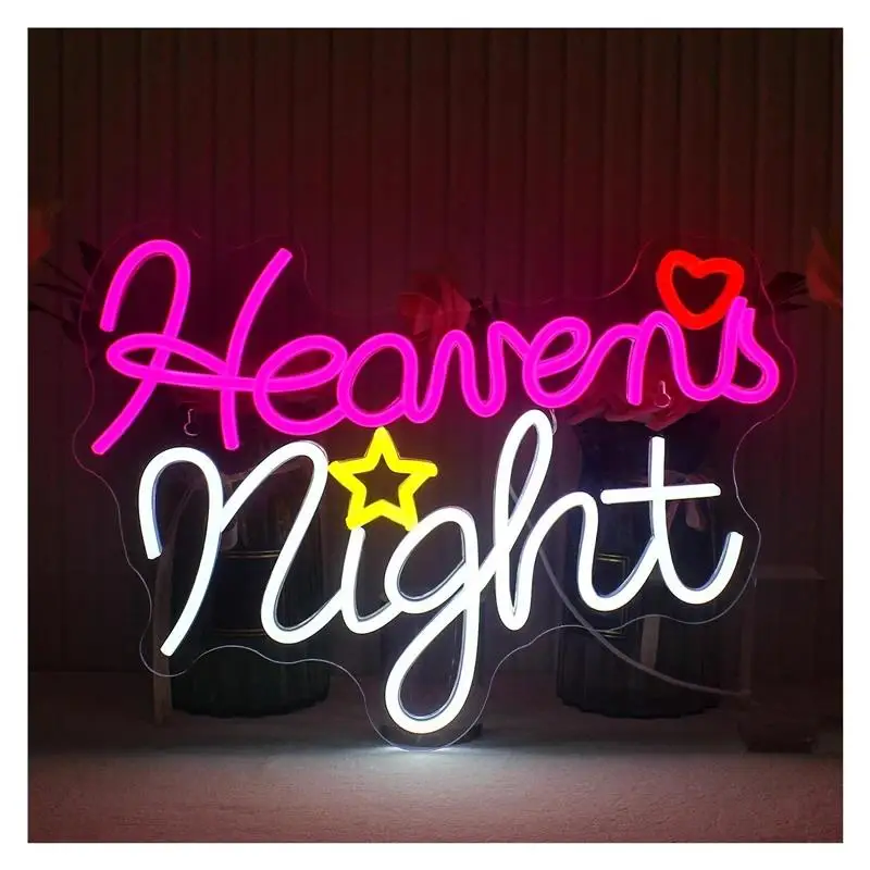 Фото Неоновая вывеска Heaven Night, розовые и белые световые буквы для дома, бара, вечеринки, клуба, украшения стены, лампа с регулируемой яркостью, 30 см × 40 см №2