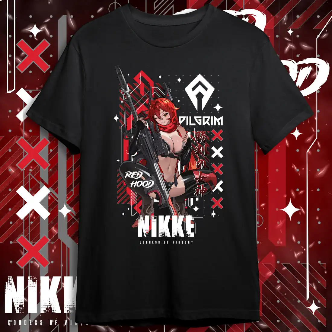 Футболка Nikke с красным капюшоном унисекс футболка из 100% хлопка принтом Манга