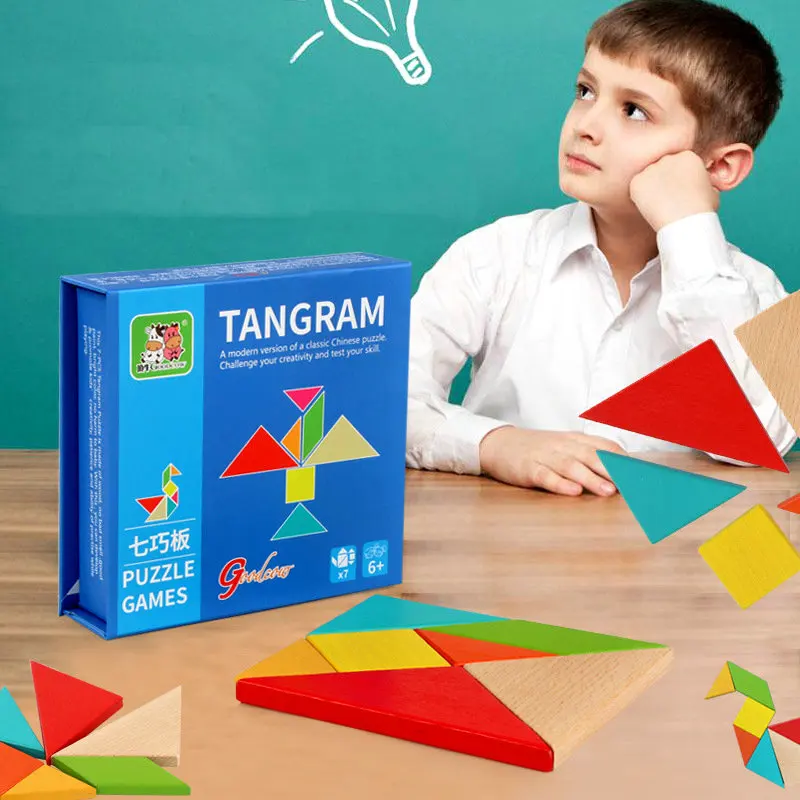 Детский обучающий классический деревянный пазл-головоломка Tangram мастер-игрушка
