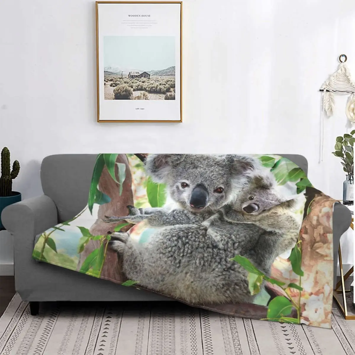 

Koala Hug Pattern Blanket Flannel Print Australian Animal Portable Super Soft Blanket for Bed Lathe Cover