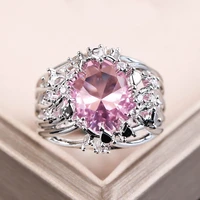 pink stone anniversary ring charm silver color white crystal wedding s for women jewelry anillos mujer bague f5p008