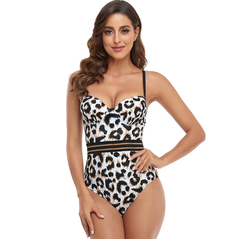 

Hard Cup Leopard Print One-Piece Swimsuit Stitched Together Women's Swimsuit Leopard Print