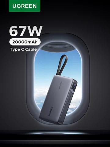 UGREEN 67 Вт, 20000 мАч, встроенный кабель Type-C, зарядное устройство для ноутбука PD3.0, 65 Вт, совместимое с внешней батареей Xiaomi 67 Вт