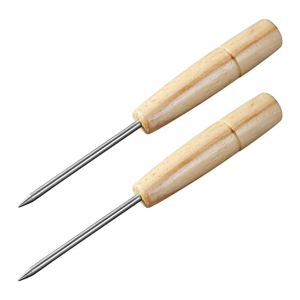 

2 Pcs Stainless Steel Ice Piton Wood Handle Ice Pick Tool Portable Ice Pick Tool