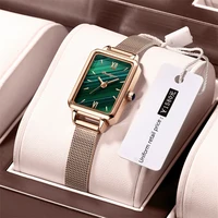 2022 brand women watches fashion square ladies quartz watch bracelet set green dial simple rose gold mesh luxury women watches