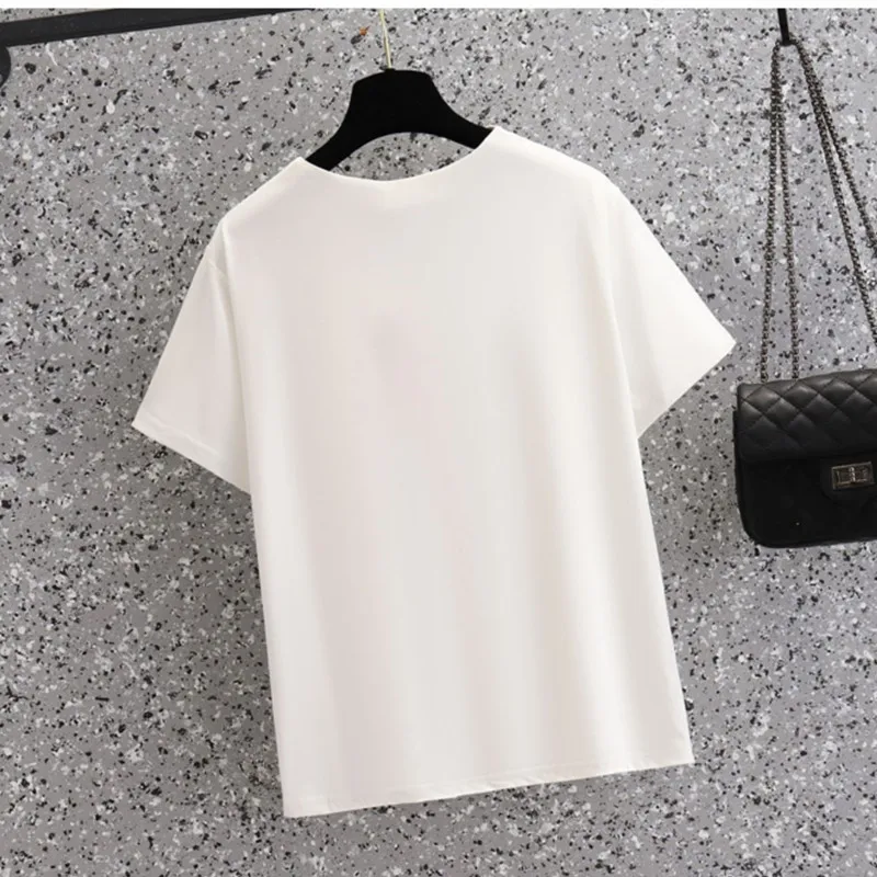 Plus Size T Shirts Summer Solid Womens Tops Oversized V-Neck Elastic Cotton Fabric Looser Oversized Short Sleeves Large T-Shirt