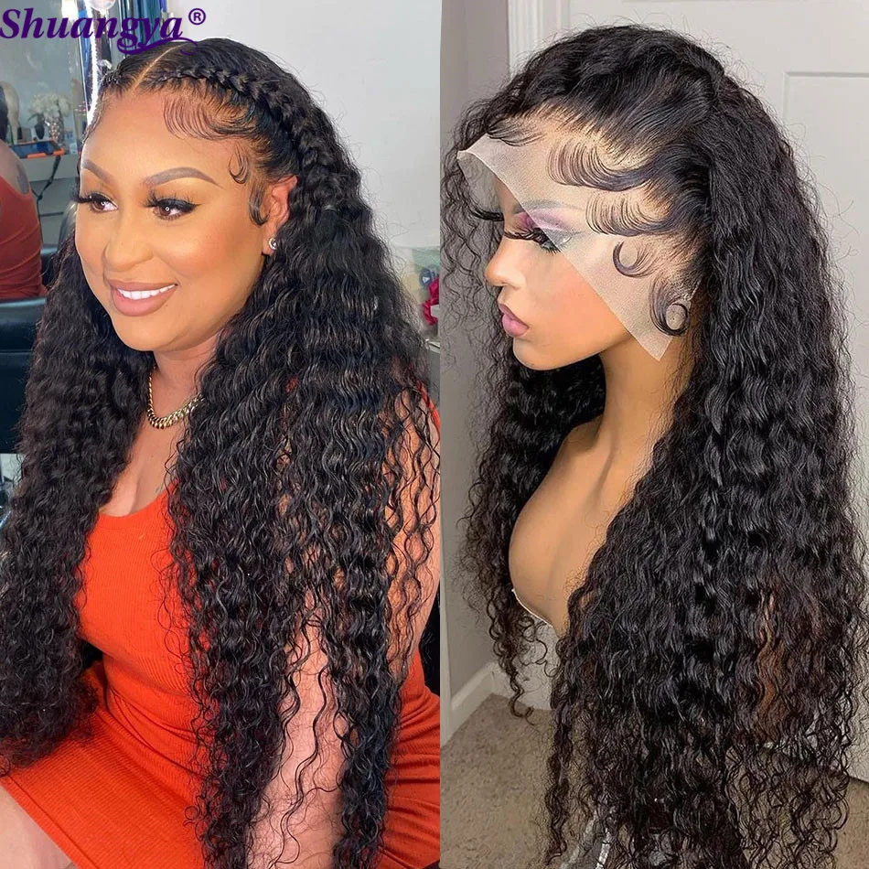 Hd Transparent Lace Frontal Wig Water Wave Lace Front Wig For Women Human Hair 30 Inch Glueless Curly Human Hair Wig Shuangya