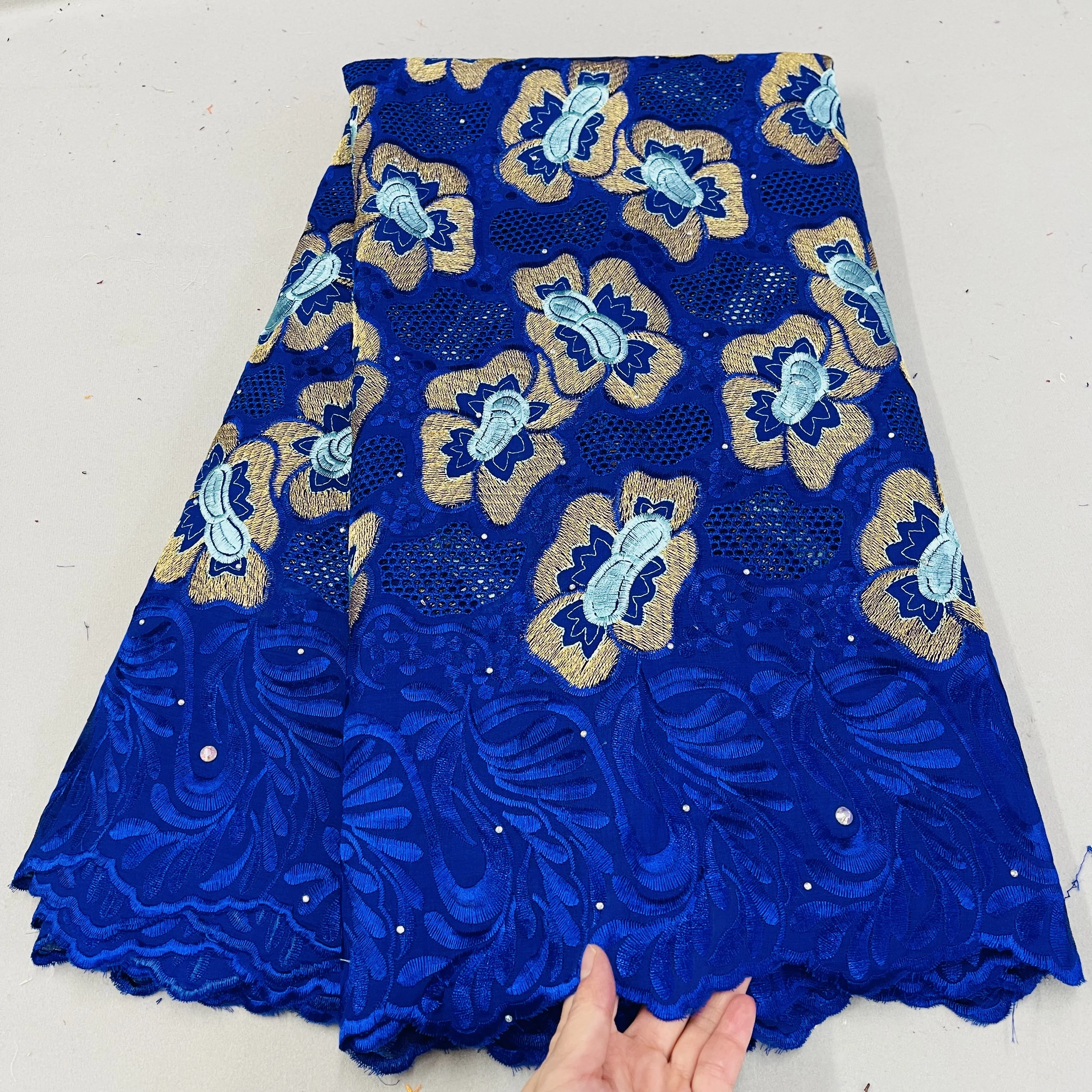 

100% хлопчатобумажная африканская Кружевная Ткань 5 ярдов швейцарская вуаль белые кружевные ткани синие нигерийские кружевные ткани сухая кружевная ткань