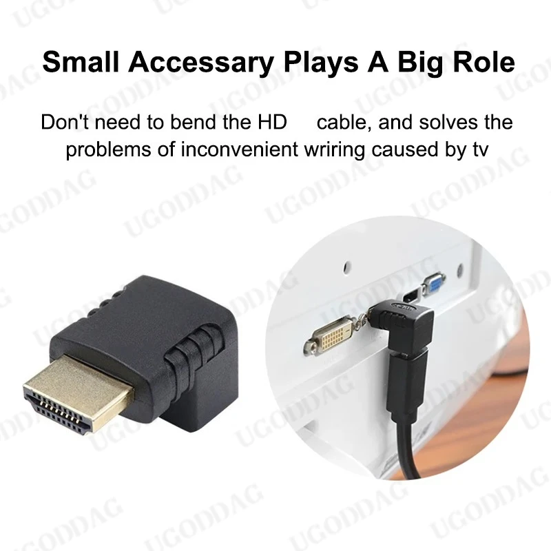 Фото Адаптер-коннектор HDTV с угловым разъемом 90 градусов, HDMI-совместимый удлинитель, кабель-переходник (штекер-гнездо) для HDTV, PS4, HD-конвертеров №2
