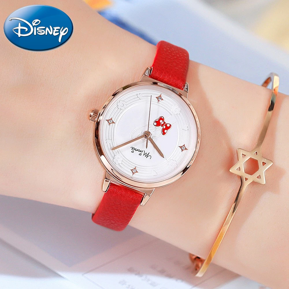 Disney Gift Minnie Mouse Quartz Watch Thin Strap Simple Dial Shape Versatile Bow Tie Clock Girl Relogio Feminino enlarge
