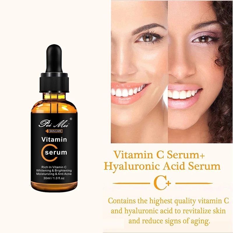 

Vitamin C Facial Serum Whitening Brightening Moisturizing Improve Roughness Lighten Spots Hyaluronic Skin Care Serum 30ml