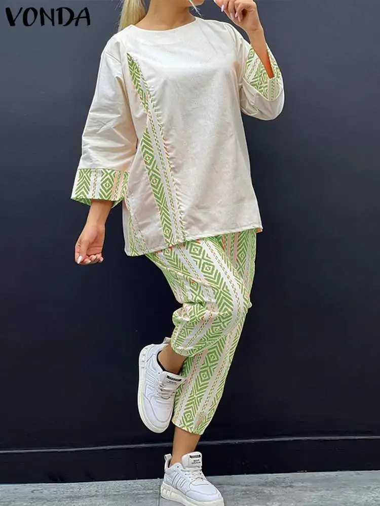 

2 шт., женский брючный костюм с принтом, с рукавом 2023