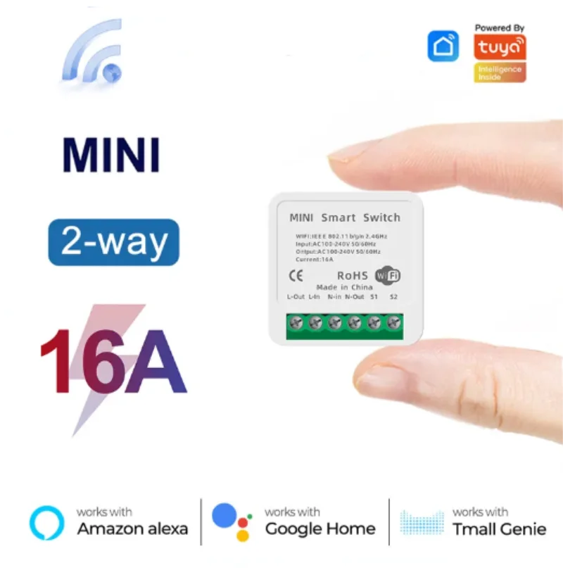 

Умное Wi-Fi реле Tuya Mini 16А белое